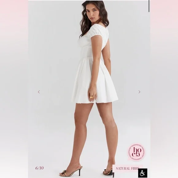 NALA White Cotton Gathered Mini Dress - House of CB Sz Small - Picture 3 of 4